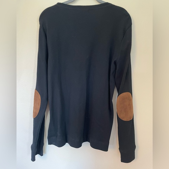 Ralph Lauren Black Long Sleeve Shirt Brown Suede Shoulder Zip Elbow Patches XL - Picture 13 of 16
